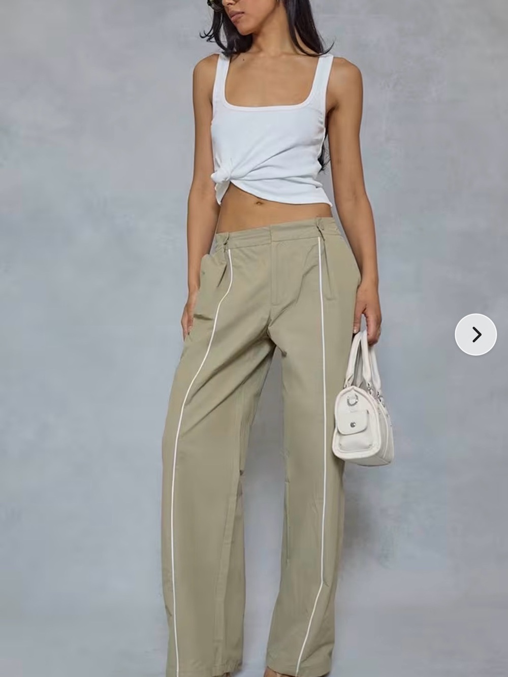 EGO Olive Wide-Leg Pants with White Piping